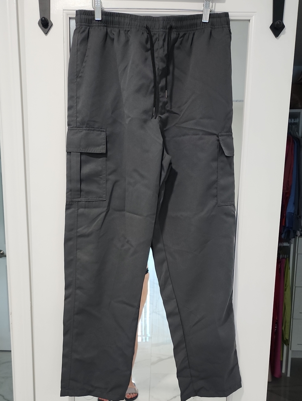 Men's Dark Gray Cargo Pants with Drawstring Waist